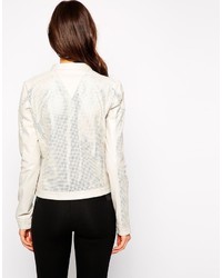 Женский белый кожаный бомбер