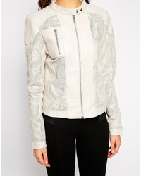 Женский белый кожаный бомбер