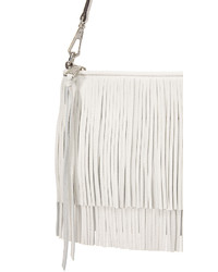 Белый кожаный клатч c бахромой от Rebecca Minkoff