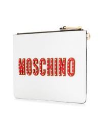 Белый кожаный клатч с принтом от Moschino