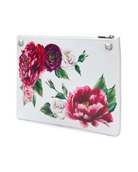 Белый кожаный клатч с цветочным принтом от Dolce & Gabbana
