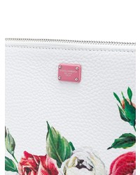 Белый кожаный клатч с цветочным принтом от Dolce & Gabbana