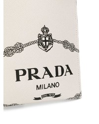 Мужской белый кожаный мужской клатч с принтом от Prada