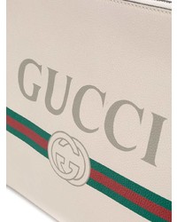 Мужской белый кожаный мужской клатч с принтом от Gucci