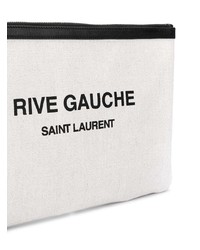 Мужской белый кожаный мужской клатч с принтом от Saint Laurent