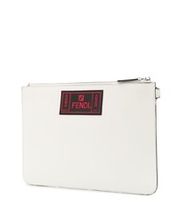 Мужской белый кожаный мужской клатч с украшением от Fendi