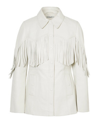 Белый кожаный пиджак c бахромой