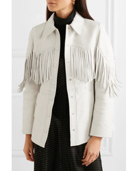 Женский белый кожаный пиджак c бахромой от Ganni