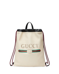 Женский белый кожаный рюкзак с принтом от Gucci