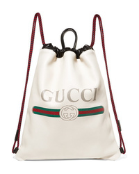 Женский белый кожаный рюкзак с принтом от Gucci