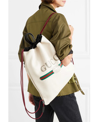 Женский белый кожаный рюкзак с принтом от Gucci