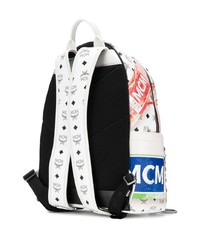 Мужской белый кожаный рюкзак с принтом от MCM