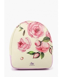 Женский белый кожаный рюкзак с цветочным принтом