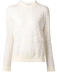Белый кружевной свитер с круглым вырезом