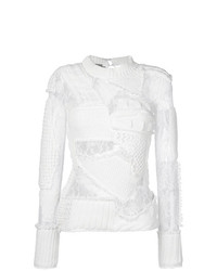 Женский белый кружевной свитер с круглым вырезом в стиле пэчворк от Preen by Thornton Bregazzi