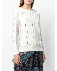 Женский белый кружевной свитер с круглым вырезом от Blumarine