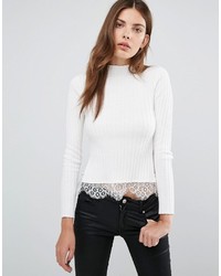 Женский белый кружевной свитер с круглым вырезом от French Connection