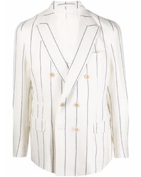 Мужской белый льняной двубортный пиджак в вертикальную полоску от Eleventy