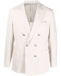 Мужской белый льняной двубортный пиджак от Brunello Cucinelli
