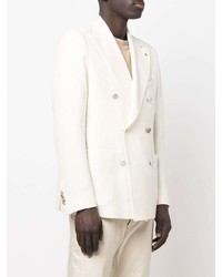 Мужской белый льняной двубортный пиджак от Tagliatore
