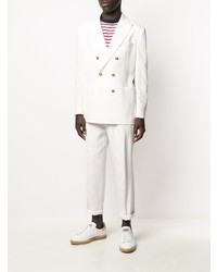 Мужской белый льняной двубортный пиджак от Brunello Cucinelli