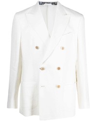 Мужской белый льняной двубортный пиджак от Etro