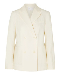 Женский белый льняной двубортный пиджак от Frame