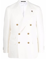 Мужской белый льняной двубортный пиджак от Gabriele Pasini