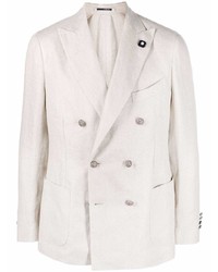 Мужской белый льняной двубортный пиджак от Lardini