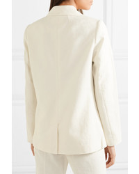 Женский белый льняной двубортный пиджак от Frame