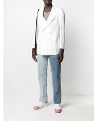 Мужской белый льняной двубортный пиджак от Maison Margiela