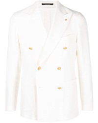Мужской белый льняной двубортный пиджак от Tagliatore