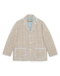 Мужской белый льняной пиджак с цветочным принтом от Gucci