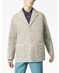 Мужской белый льняной пиджак с цветочным принтом от Gucci