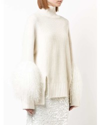 Женский белый меховой свитер с круглым вырезом от Sally Lapointe