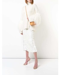 Женский белый меховой свитер с круглым вырезом от Sally Lapointe