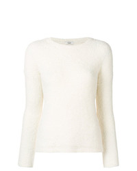 Женский белый меховой свитер с круглым вырезом от Peserico