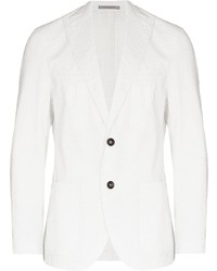 Белый пиджак из жатого хлопка в вертикальную полоску