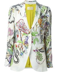Женский белый пиджак с цветочным принтом от Etro