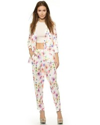 Женский белый пиджак с цветочным принтом