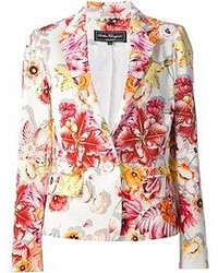 Женский белый пиджак с цветочным принтом от Salvatore Ferragamo