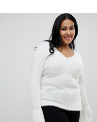 Женский белый пушистый свитер с v-образным вырезом от Brave Soul Plus