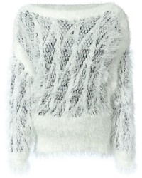 Женский белый пушистый свитер с круглым вырезом от Chloé