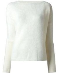 Женский белый пушистый свитер с круглым вырезом от Pinko