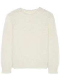 Женский белый пушистый свитер с круглым вырезом от Saint Laurent
