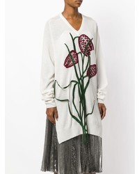 Женский белый свитер с v-образным вырезом с цветочным принтом от Christopher Kane