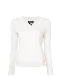 Женский белый свитер с v-образным вырезом от A.P.C.