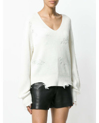 Женский белый свитер с v-образным вырезом от Helmut Lang