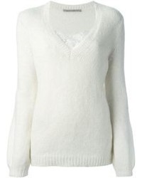 Женский белый свитер с v-образным вырезом от Ermanno Scervino