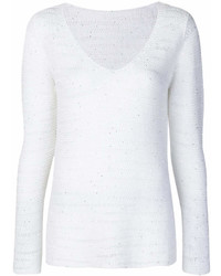 Женский белый свитер с v-образным вырезом от Le Tricot Perugia